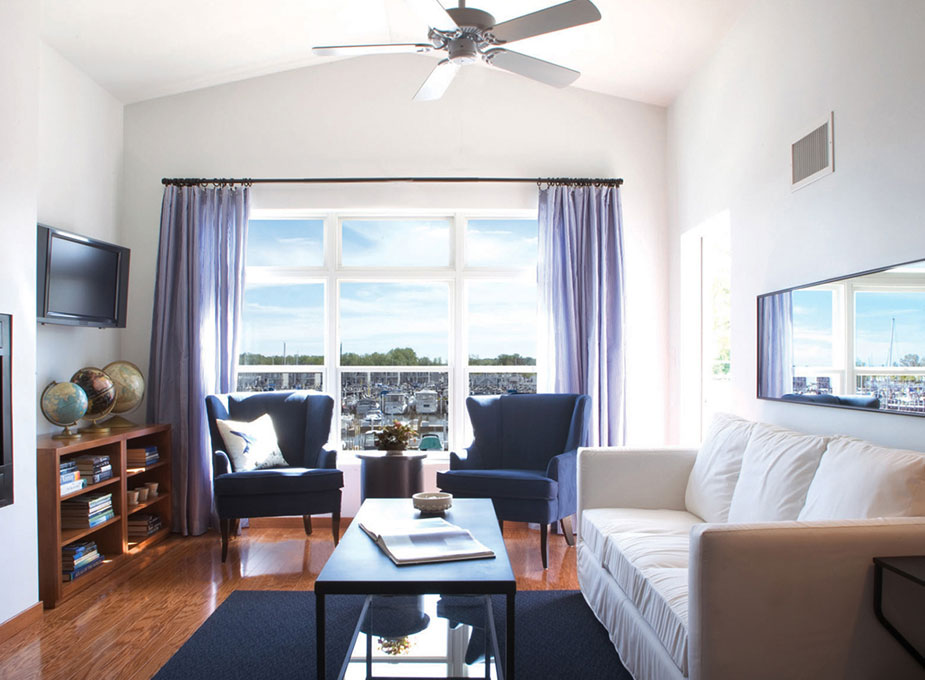 Luxury suite with sunny marina views Interior view of Luxury Marina Grand Resort suite with Marina View in New Buffalo, Michigan