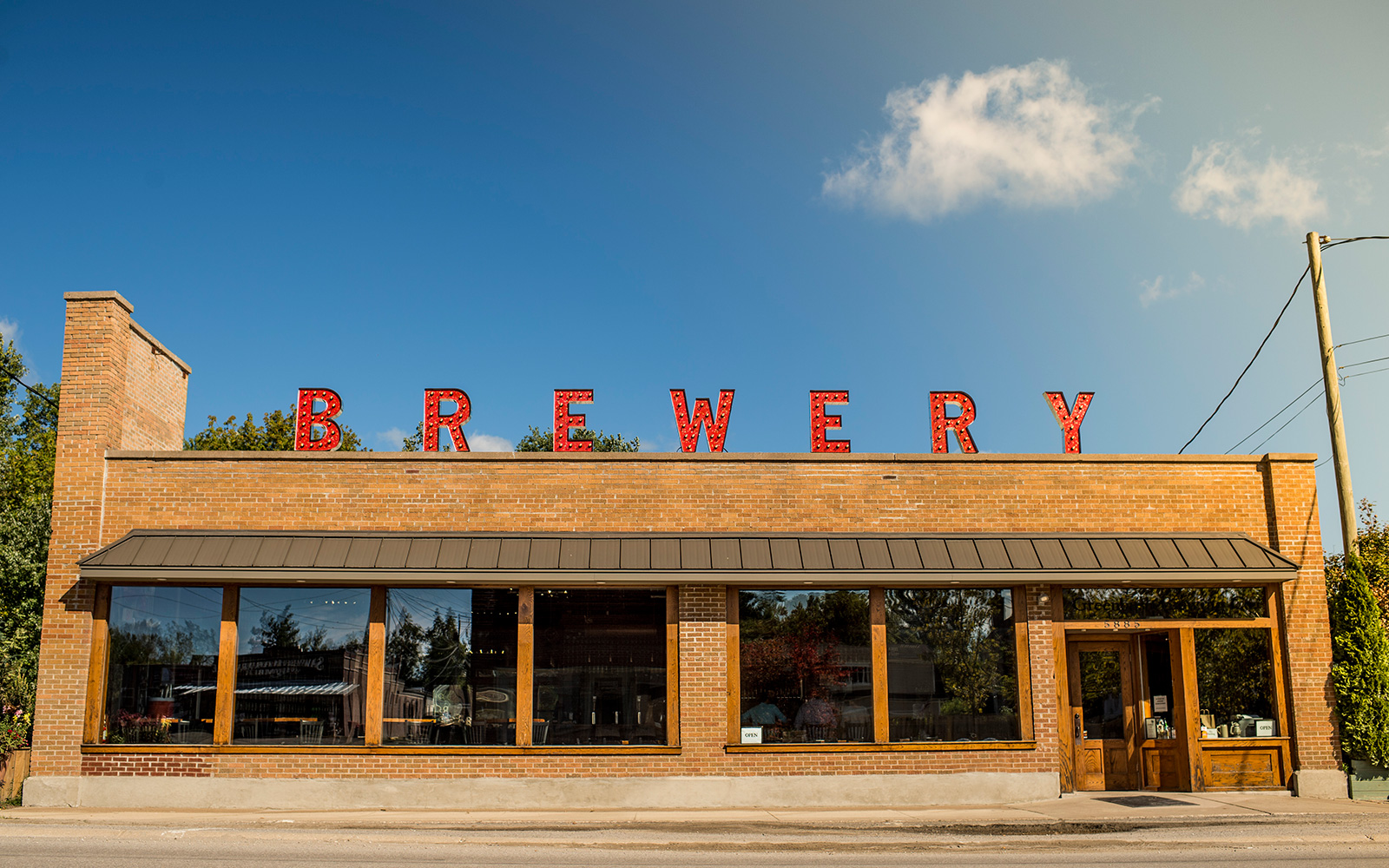 Brick facade of Greenbush Brewing Co., in Sawyer Michigan