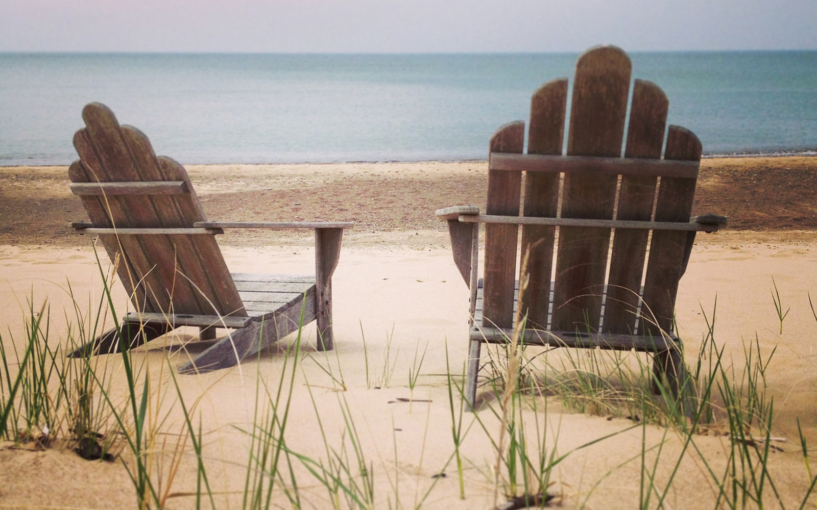 Adirondak chairs on the Lake Michigan beach