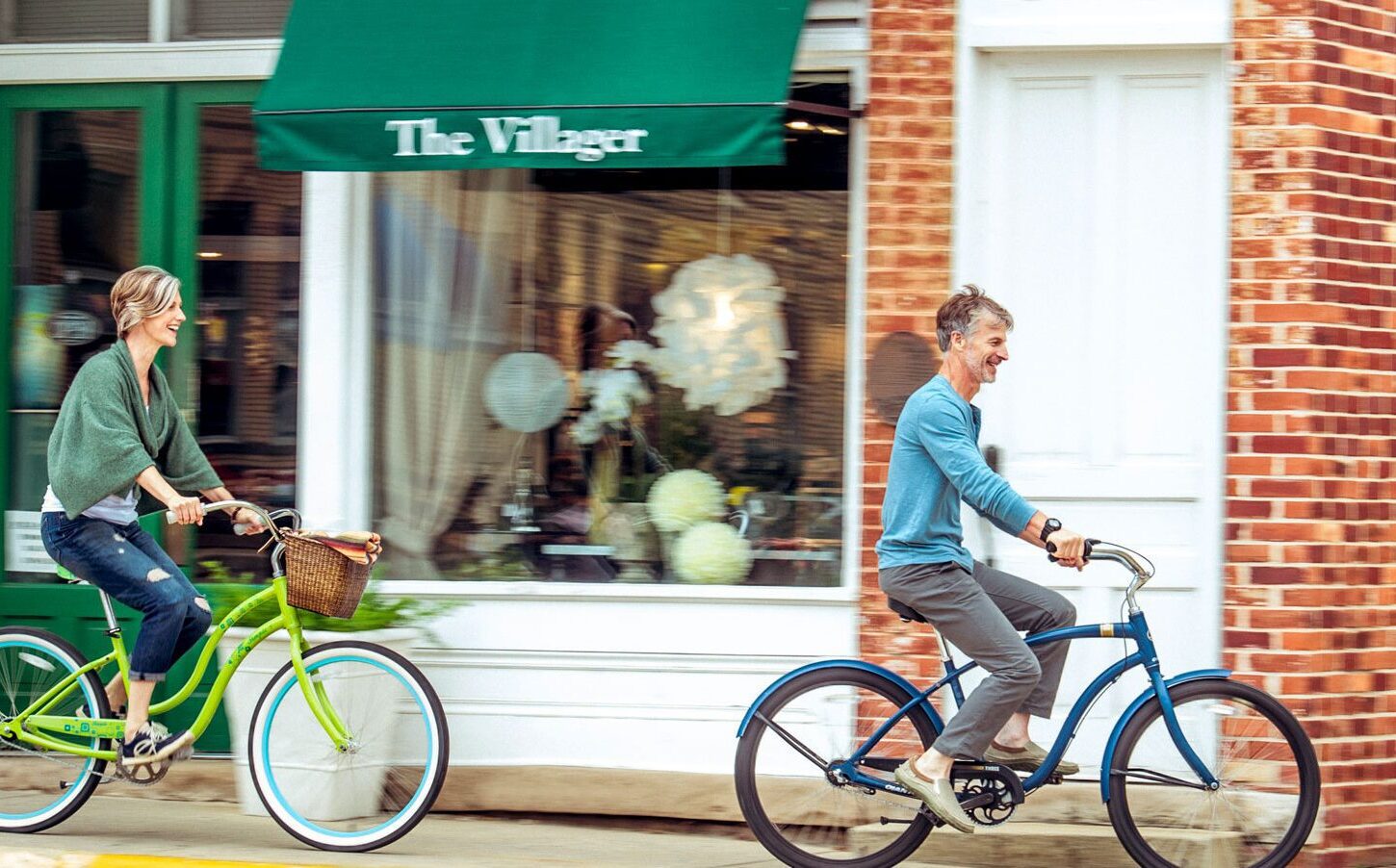 A couple bikes Whittaker Street in New Buffalo, MI